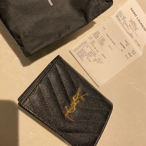 YSL Saint Laurent black cassandre matelasse flap card holder wallet